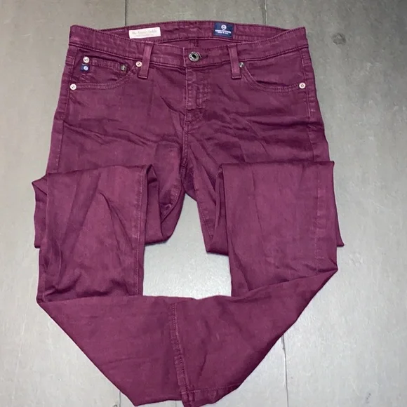 AG Adriano Goldschmied Size 28R The Stevie Ankle Slim Straight Leg Burgundy Jean - Picture 9 of 16